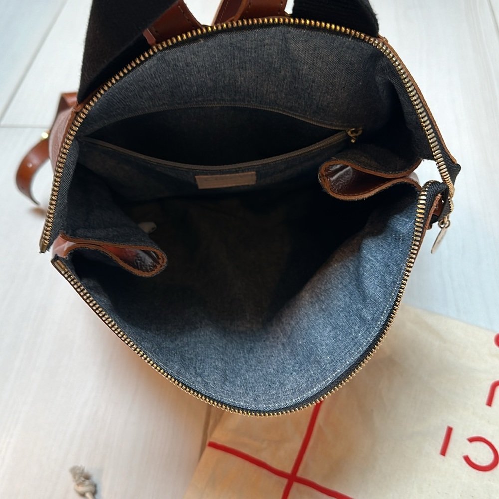 Clare V Cognac Brown Leather Backpack with Red Zip Detail - Picture 5 of 9